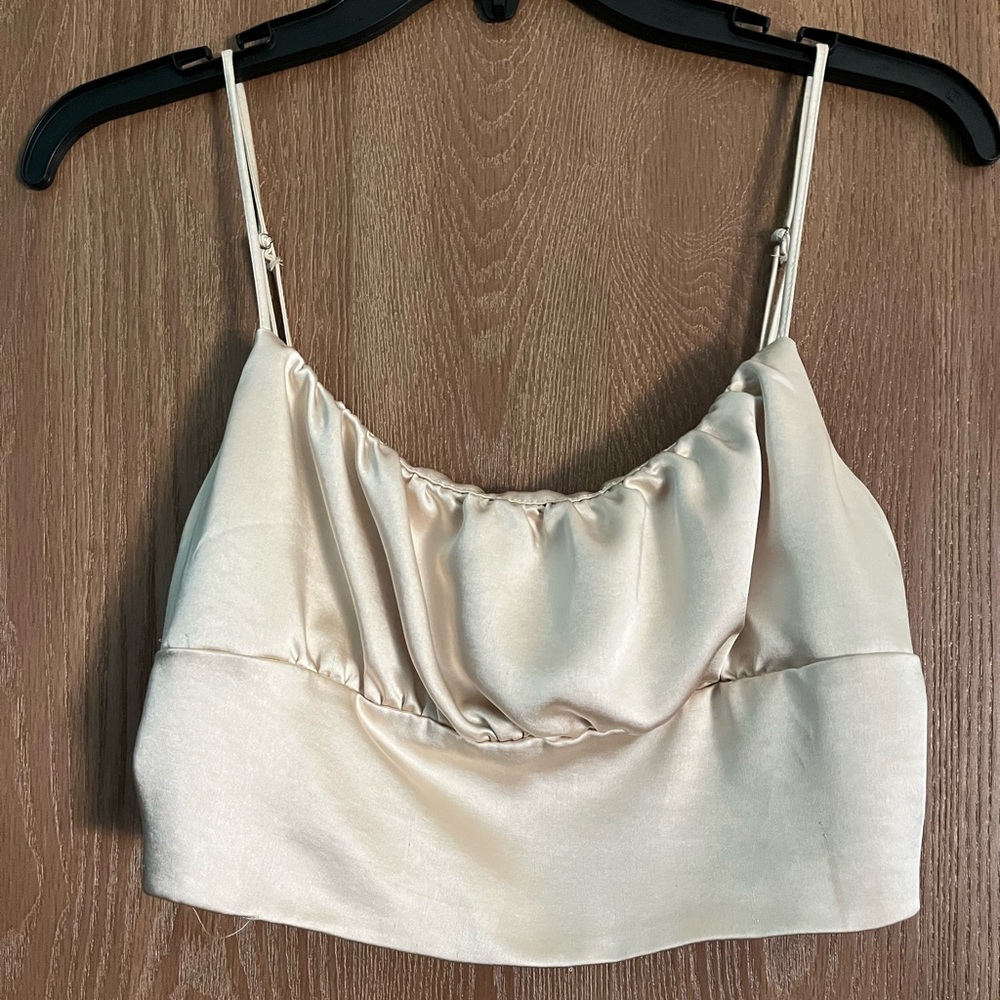 Zara silk/satin cropped gold/beige top size medium